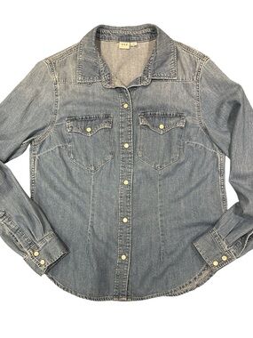 GAP Faded Blue Denim Western Snap Shirt, size S